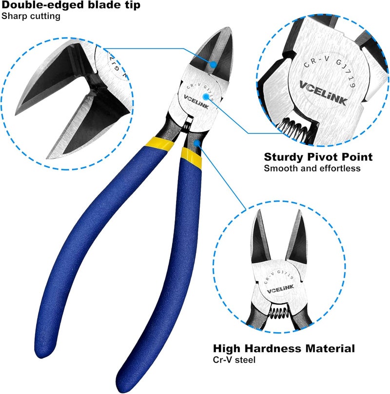 VCELINK Wire Cutters, 6-inch Side Cutter, CR-V Small Flush Cutter, 2 Pack Professional Small Wire Cutter with Spring-loaded for Artificial Flowers, Floral, Jewellery Making, and DIY Model Making - Image 2